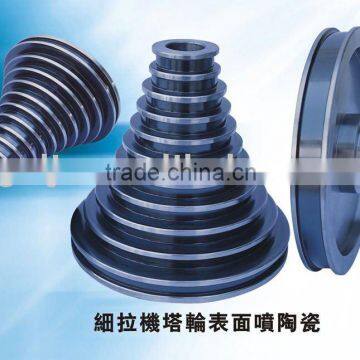 Ceramic coated tower pulley for fine-extension