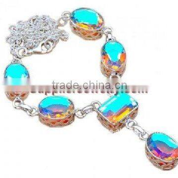 Rainbow Mystic Topaz Jewelry Heart Shaped Diamond Earrings Round Brilliant Cut Gold Necklaces