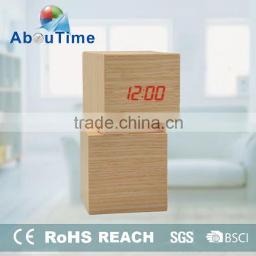 Modern cheap customized cube wooden LED digital clcok home decoration