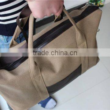 Vintage Khaki Canvas Tote Bag With Leather photo-4