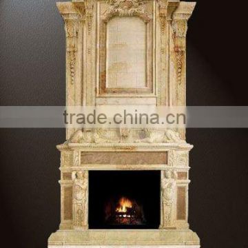 lndoor limstone and granite fireplace frame