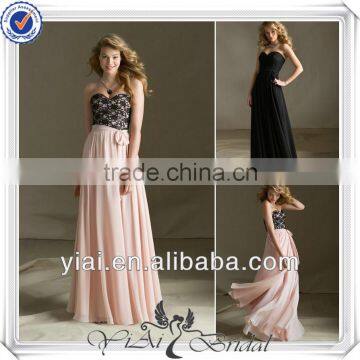 QQ285 Long sweetheart chiffon bridesmaid dress patterns 2014 with lace bodice