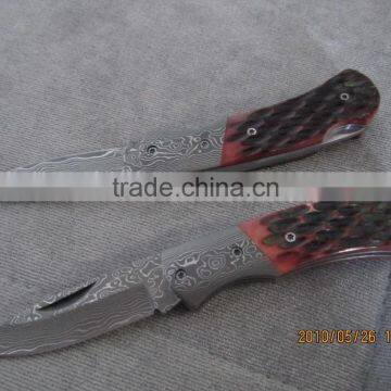 DM-012 Small Size High Quality Custom Handmade Red Wood Handle Damascus Folding Pocket Knife