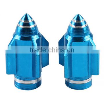 Universal Aluminum Rockets head 2X Blue Motorcycle Wheel Tire Valve Stem Caps