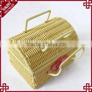 SD Folding Mini Rattan Wicker Baskets With Handle for Storage
