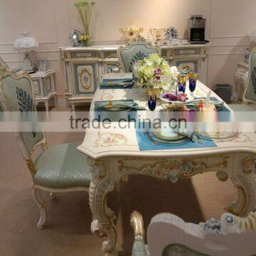 Sky Blue With Gold Trim Children Dresser Table and Mirror Set, Elegant Bedroom Furniture With Hand Painting photo-5
