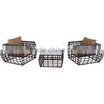 3 Piece Patio Garden Brown Rattan Conversation Chair Set photo-2