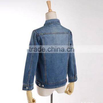 2017 New Casual Fitted Deep Blue Jeans Jacket Washed Embroidery Jacket for Girls photo-6