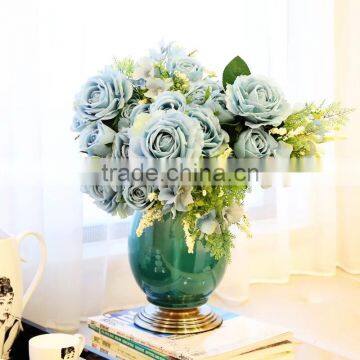 Crackle Glaze Glossy Blue Set of 3 Ceramic Vase photo-2
