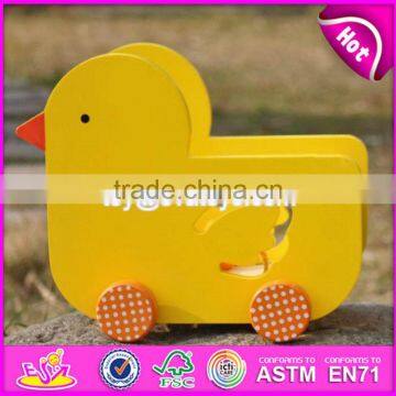 New Design Lovely Duck Shape Wooden Pull Car Toy for Toddlers W05B158 photo-2