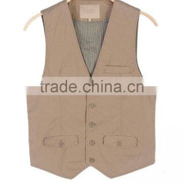 OEM canvas fabric khaki color casual V neck vest men style