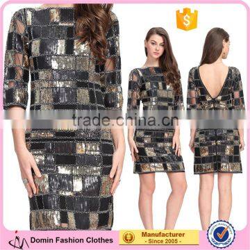 Open Back Club Lady Western Sexy Night Gold Sequin Dress Woman