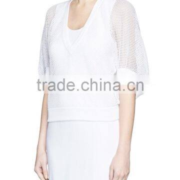 Korea Style Fashion Design Lady Custom Bell Sleeve Mesh Knit Sweater photo-2