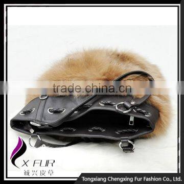 CX-H-10B High Quality Fashion Leather Handbags Women Real Fox Fur Ladies Hand Bag photo-2