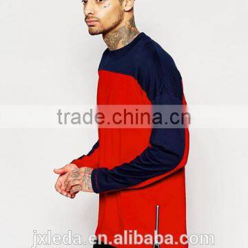 2016 summer fashion men hip hop style 50 coton / 50 polyester longline long sleeve t-shirt OEM