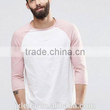 Men 100% cotton crew neck contrast raglan 3/4 sleeve t-shirt wholesale custom