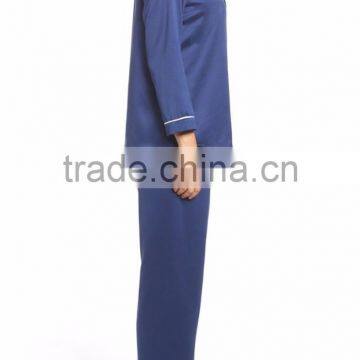 Hot Sale Women Long Pajamas Set Long Sleeve Button Top With Long Pants White Piping Pyjama Set Navy Blue photo-4
