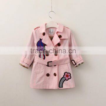 Wholesale children's boutique clothing Autumn new school style long girls coats jackets lapel flower with girl windbreaker