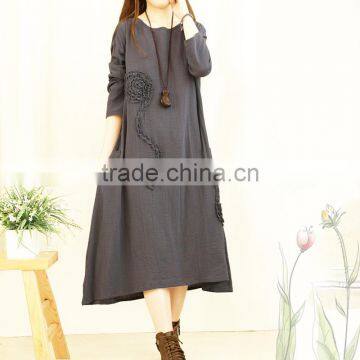 Z&M Long Sleeve Linne Dress Women Solid Color Dress Long Linne Dress photo-5