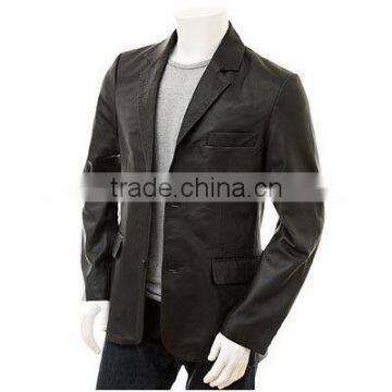 Good Quality Black Men's Leather Coat