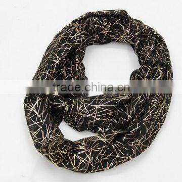Natural Solid Color Voile Gold Stamp Wrinkle Infinity Scarf photo-5