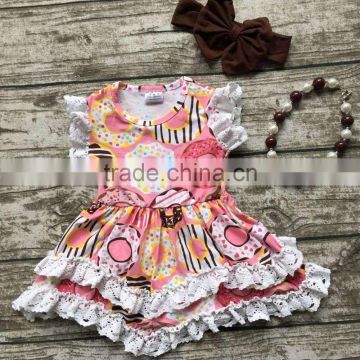 Summer baby girls outfits children Doughnut cotton dress girls lace ruffle boutique dress cute dress matching accessories