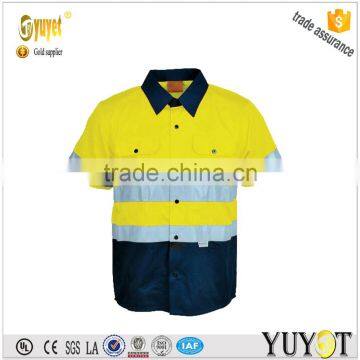 hi Vis Workwear Cotton Drill Work Safety Shirt With Reflective Tape