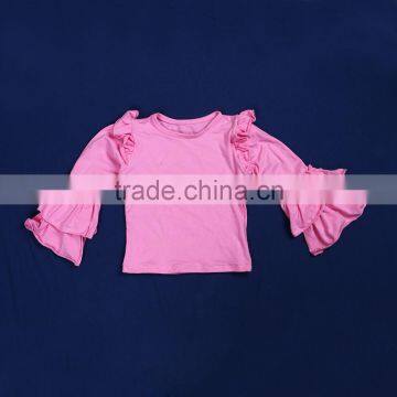 XF-236Wholesale baby girls solid color long shirts for girls swing ruffle t-shirts kids top clothes children's knit cotton shirt