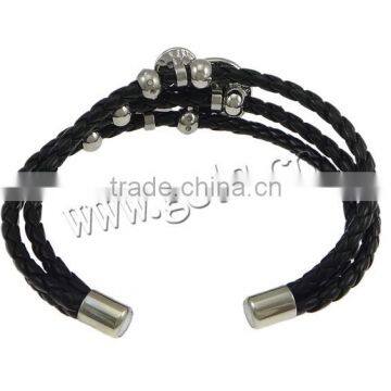 Bracelet Men Leather PU Bracelet With Stainless Steel Leather Bracelet Wholesale photo-2