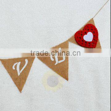 Burlap Banner Hessian Bunting Valentines Decorations Wedding Love Felt Heart Red photo-4