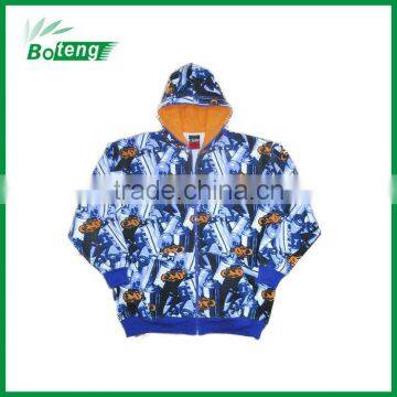 100% Poly allover print fleece hooded top