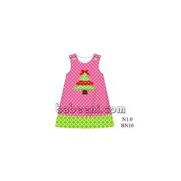 Pretty pine applique A-line dress for Christmas - BB746