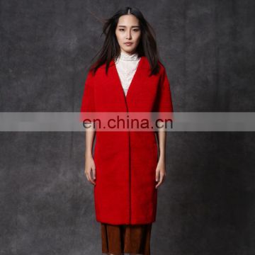 Wholesale and Retail Merino sheep shearling fur half sleeve long coat Red design for women winter clothes