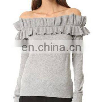 Ladies Sexy Knitted Women Off Shoulder Sweater With Lace