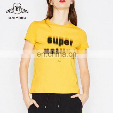 2017 Leisure Style Ladies Bright Yellow 3D Print Design Slim Fit Short Sleeve High Quality Cotton T-Shirt