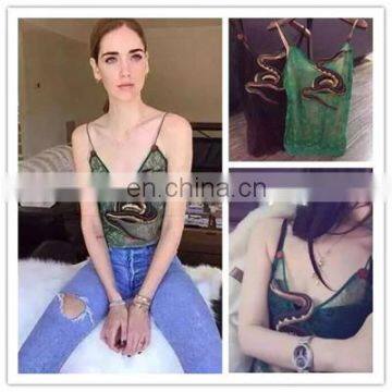 beautiful halter sleeveless snake lace transparent light green tops