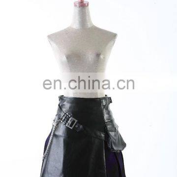 Pleated violet tartan synthetic leather asymmetric mini skirt Q-165 Punk Rave