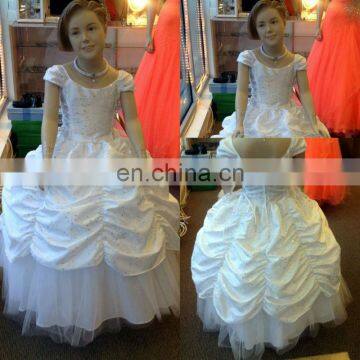 Real photo!New arrival ball gown cap sleeve floor length girl's pageant dresses JFD016