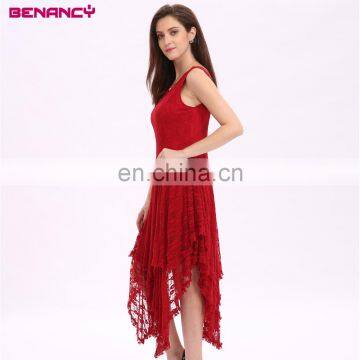 Fashion Hot Sale Red Elegant Tunic Women Lace Dress With Halter photo-2