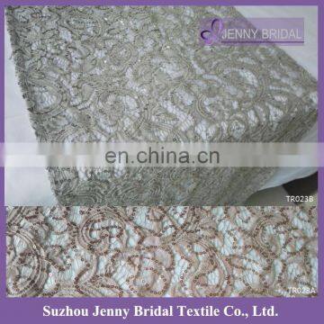 TR023B new cheap fancy christmass lace fabric embroidered silver grey sequin table runner