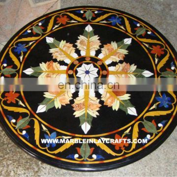 Marble Stone Inlay Table Top, Marble Inlaid Antique Dining Table