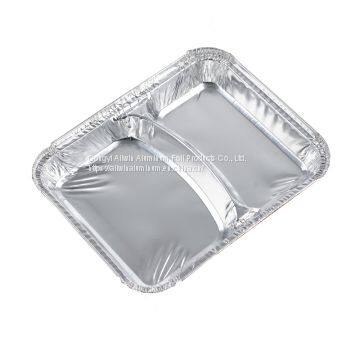 Household 2- Compartments Disposable Aluminium Foil Food Tray Aluminum Foil Compartment Food Container photo-3