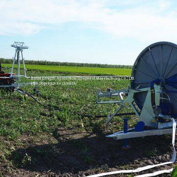 Agricultural mobile hose reel irrigation system driven by water turbine