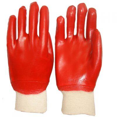 Oil and Chemical Resistant Industrial Heavy Duty Cotton Interlock Knitted Wrist Dipped PVC Coated Gloves