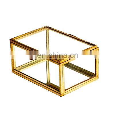 Geometric Clear Glass Storage Trinket Box Transparent Rose Gold Jewelry Box For Decoration