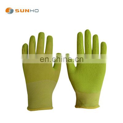 cheap safety work gloves 13 gauge knitted liner floral latex foam finished