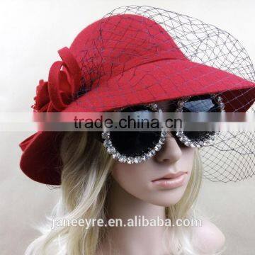 Wholesale Red 100% Wool Felt Hat With Veiling For Ladies photo-3