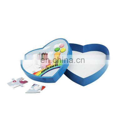 Fancy puzzle game on top packaging box with unicorn heart shape box for gift chocolate packing heart box for kids products