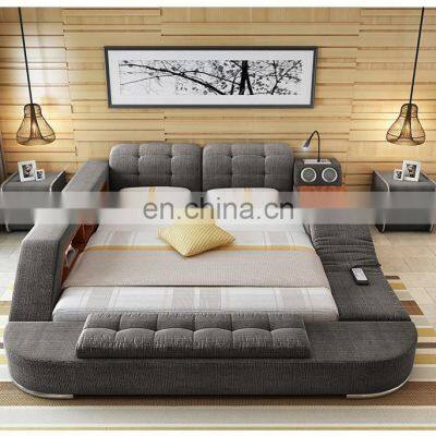 Modern Smart Bedroom Set Fabric Multi function Bedroom Set King size Double Beds