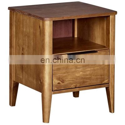 Classic Style Wood Nightstand End Table with Drawer and Open Cabinet for Bedroom Living Room